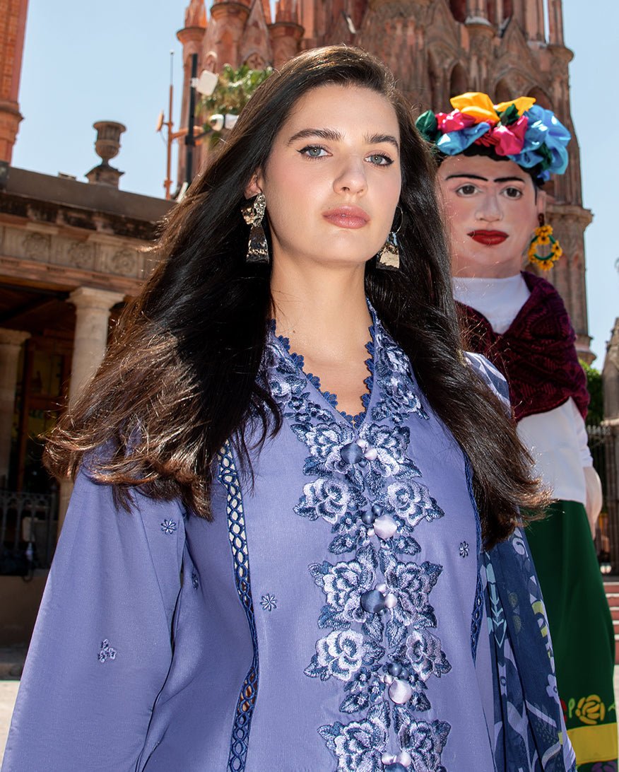 Mushq | Odyssey Lawn 26 | Juana-Brand:Mushq-Type:Ladies Clothes-Steel Blue-Lawn-House of Maryam- Buy in UK, USA