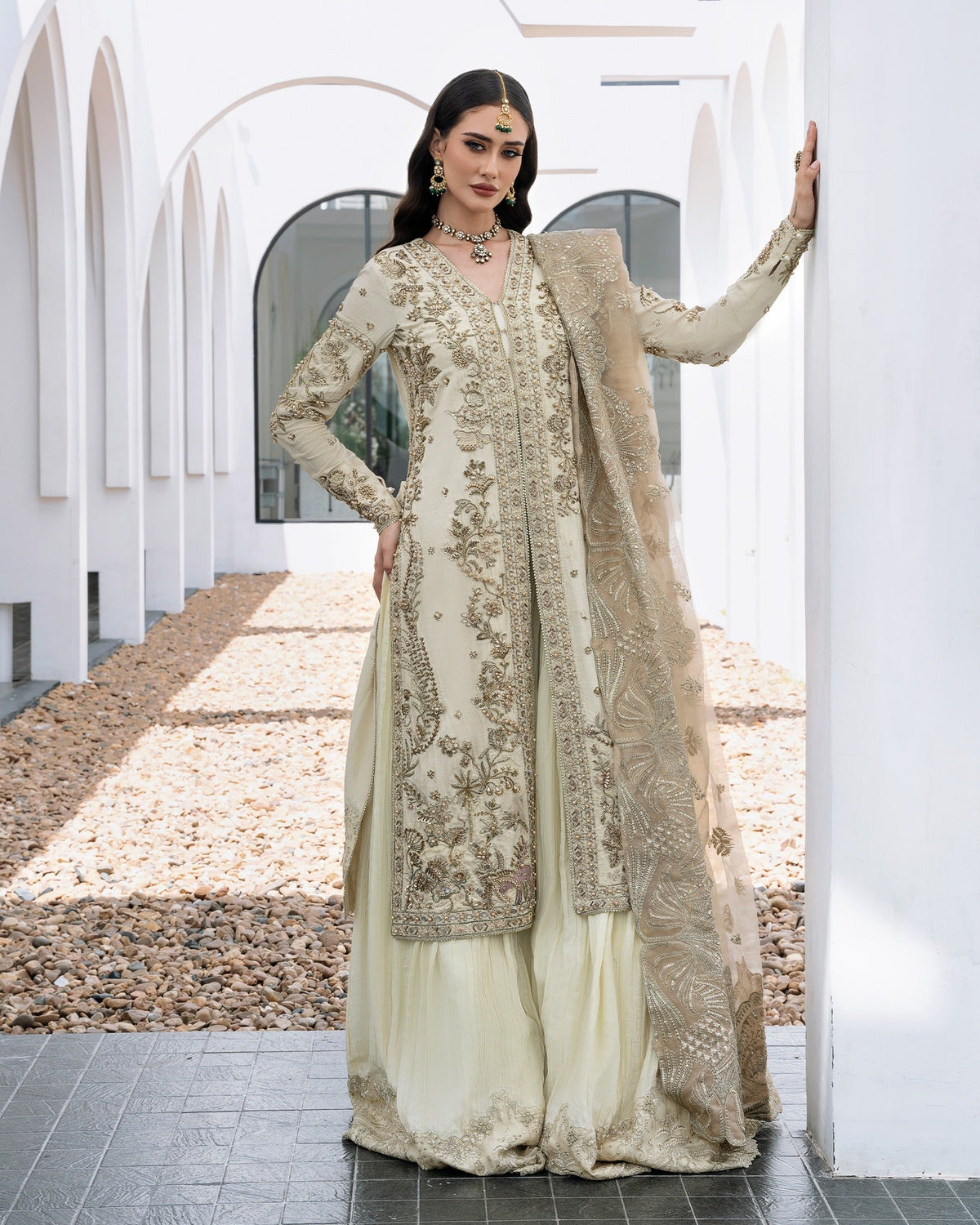 Mysie by Tahira | Aurea Luxury Formals | ELIKA-Brand:Mysie by Tahira-Type:Ladies Clothes-Ivory-Raw Silk-House of Maryam- Buy in UK, USA