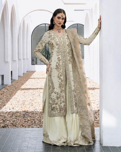 Mysie by Tahira | Aurea Luxury Formals | ELIKA-Brand:Mysie by Tahira-Type:Ladies Clothes-Ivory-Raw Silk-House of Maryam- Buy in UK, USA