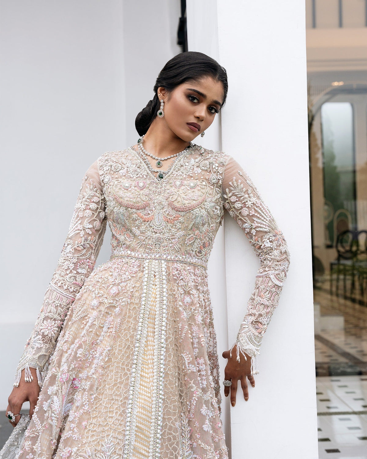 Mysie by Tahira | Aurea Luxury Formals | GULSHAN-Brand:Mysie by Tahira-Type:Ladies Clothes-Blush Peach-Organza-House of Maryam- Buy in UK, USA