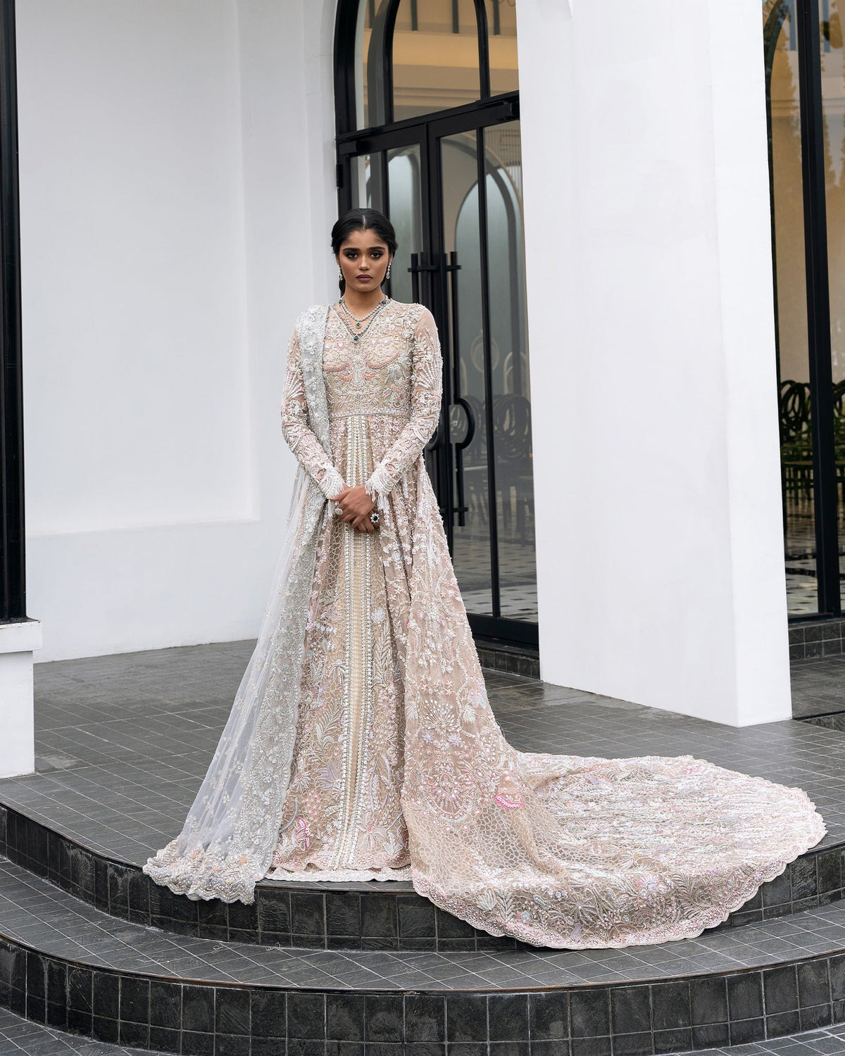 Mysie by Tahira | Aurea Luxury Formals | GULSHAN-Brand:Mysie by Tahira-Type:Ladies Clothes-Blush Peach-Organza-House of Maryam- Buy in UK, USA