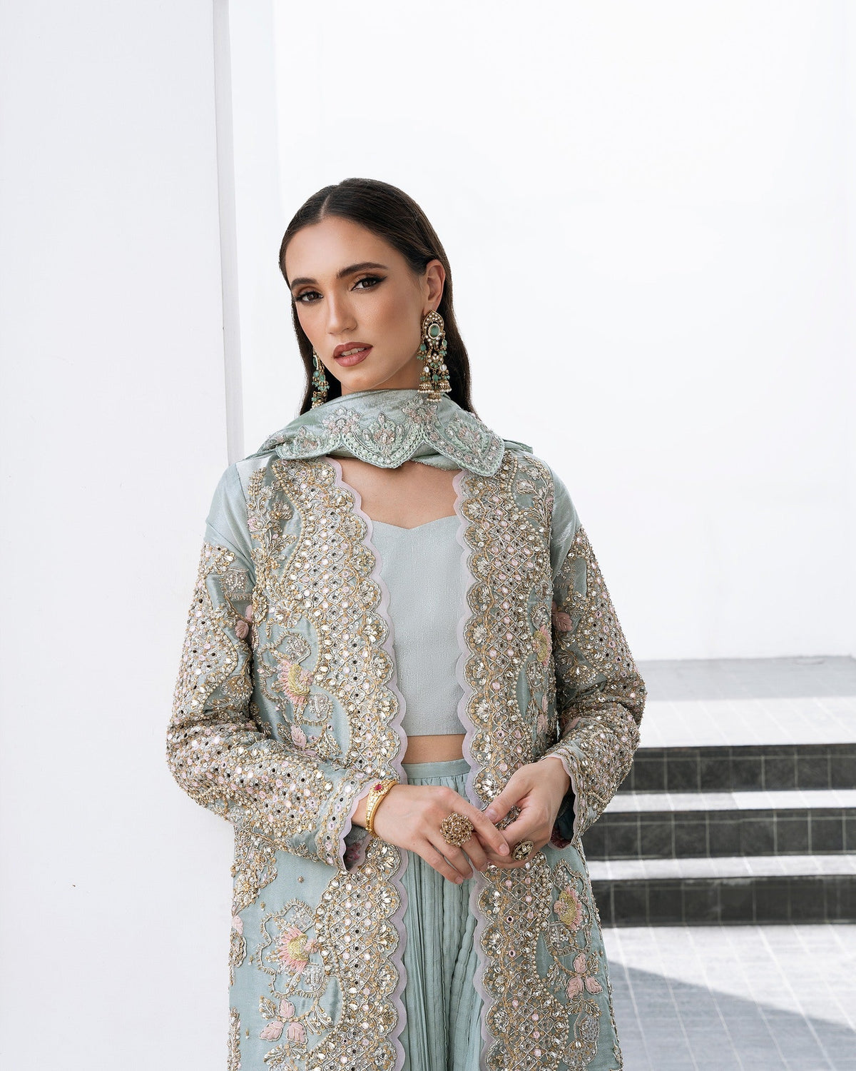 Mysie by Tahira | Aurea Luxury Formals | REGA-Brand:Mysie by Tahira-Type:Ladies Clothes-Pale Mint Green-Tissue-House of Maryam- Buy in UK, USA
