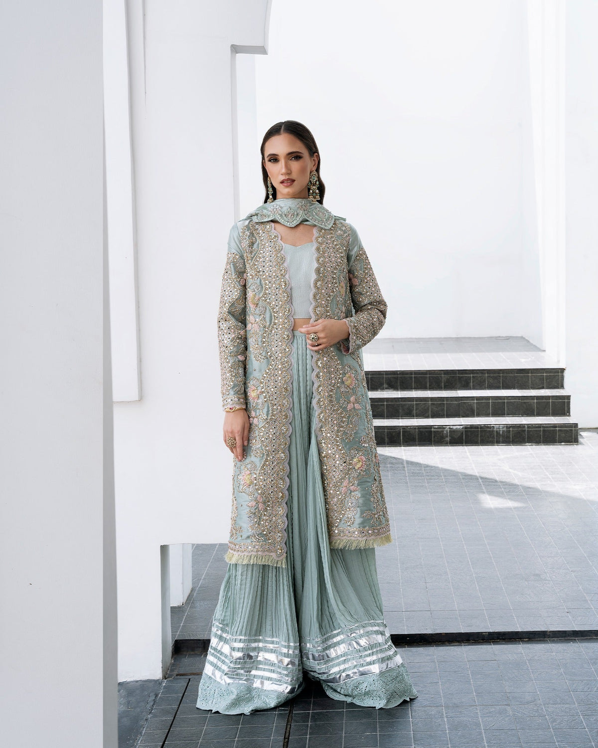 Mysie by Tahira | Aurea Luxury Formals | REGA-Brand:Mysie by Tahira-Type:Ladies Clothes-Pale Mint Green-Tissue-House of Maryam- Buy in UK, USA