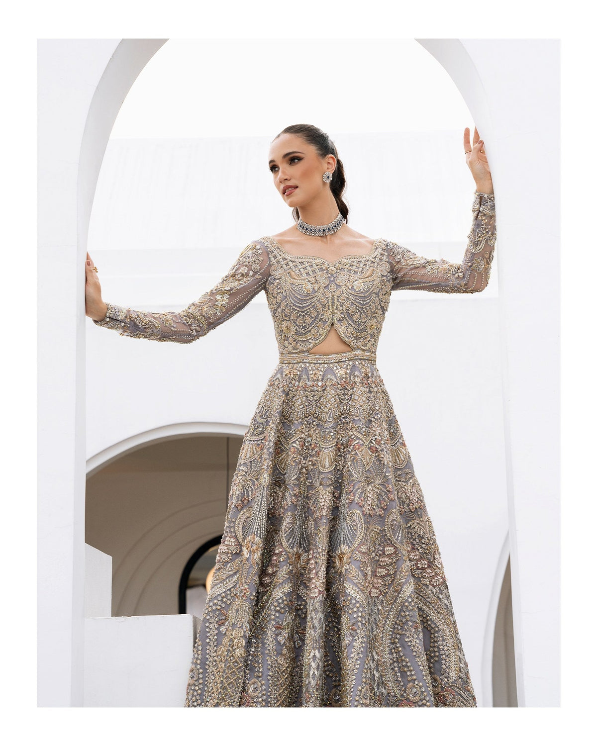 Mysie by Tahira | Aurea Luxury Formals | SOPH-Brand:Mysie by Tahira-Type:Ladies Clothes-Lavender Gray-Raw Silk-House of Maryam- Buy in UK, USA