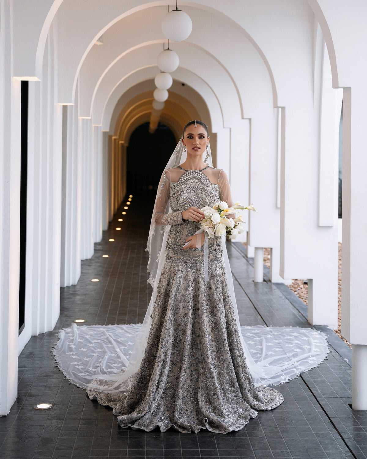 Mysie by Tahira | Aurea Luxury Formals | SWAN-Brand:Mysie by Tahira-Type:Ladies Clothes-Silver-Net-House of Maryam- Buy in UK, USA
