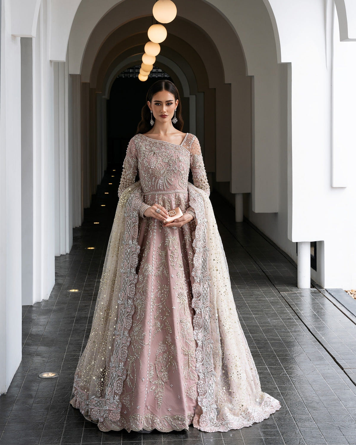 Mysie by Tahira | Aurea Luxury Formals | TANISHA-Brand:Mysie by Tahira-Type:Ladies Clothes-Salmon Pink-Raw Silk-House of Maryam- Buy in UK, USA
