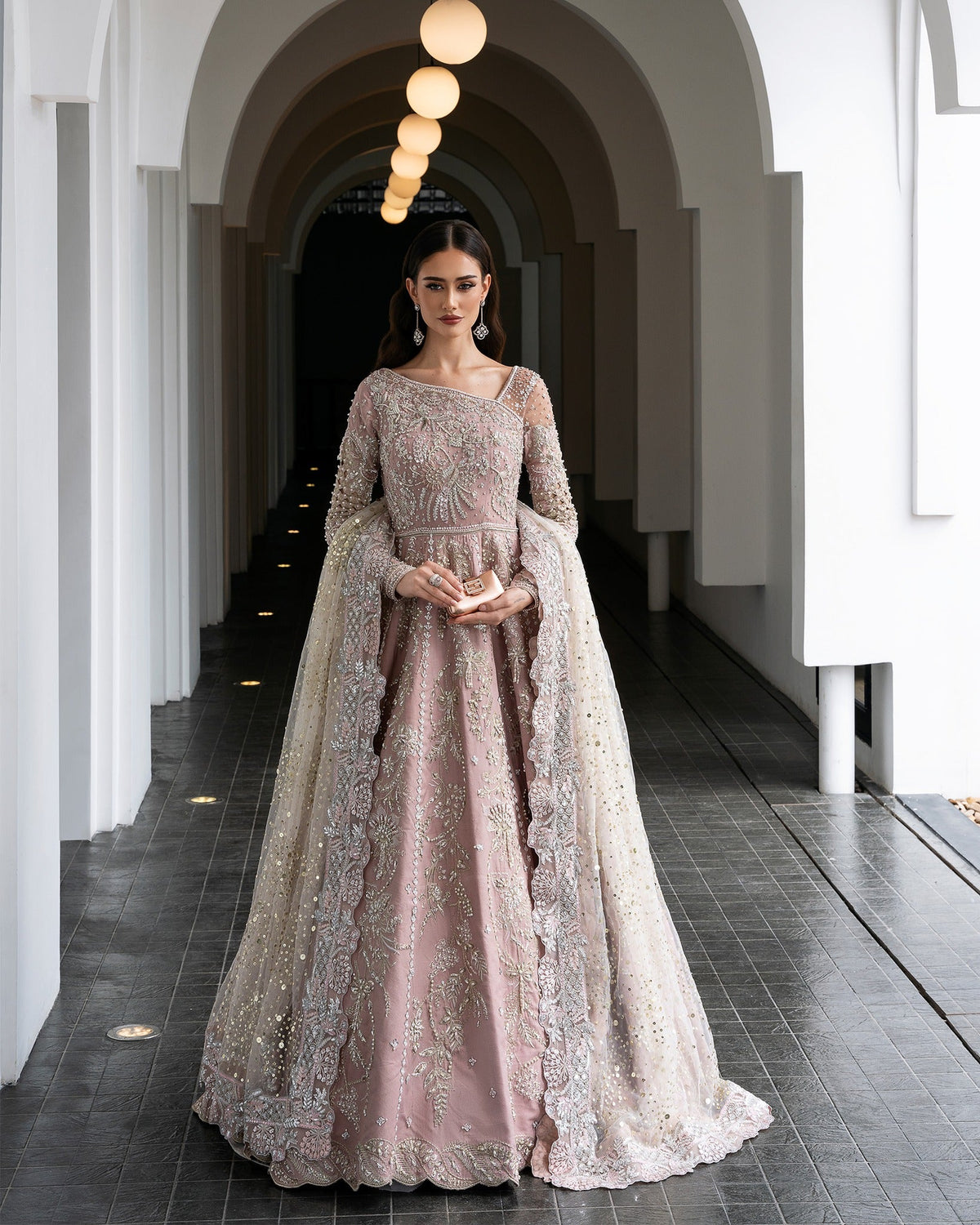 Mysie by Tahira | Aurea Luxury Formals | TANISHA-Brand:Mysie by Tahira-Type:Ladies Clothes-Salmon Pink-Raw Silk-House of Maryam- Buy in UK, USA