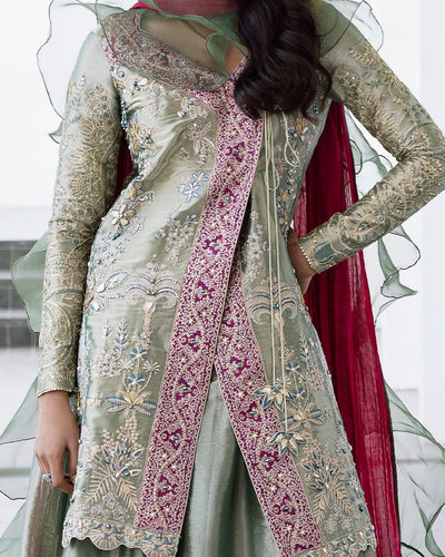 Mysie by Tahira | Aurea Luxury Formals | ZARU-Brand:Mysie by Tahira-Type:Ladies Clothes-Mint Green-Tissue-House of Maryam- Buy in UK, USA