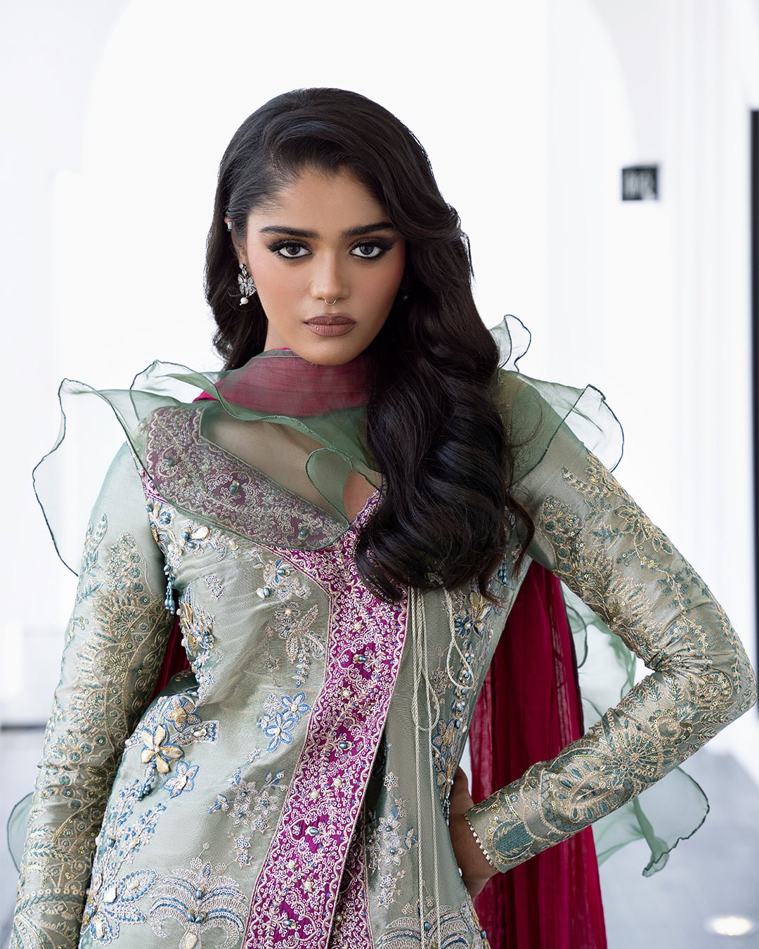 Mysie by Tahira | Aurea Luxury Formals | ZARU-Brand:Mysie by Tahira-Type:Ladies Clothes-Mint Green-Tissue-House of Maryam- Buy in UK, USA