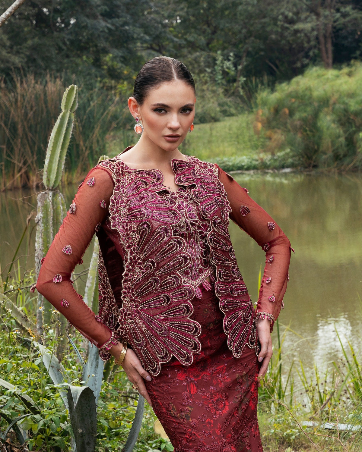 Mysie by Tahira | Eid Festive | ACASIA-Brand:Mysie by Tahira-Type:Ladies Clothes-Ruby Red-Raw Silk-House of Maryam- Buy in UK, USA