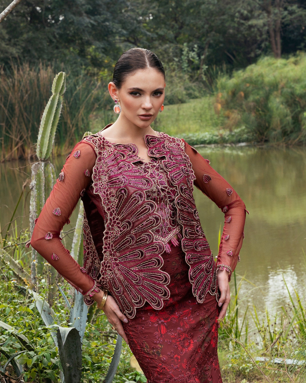 Mysie by Tahira | Eid Festive | ACASIA-Brand:Mysie by Tahira-Type:Ladies Clothes-Ruby Red-Raw Silk-House of Maryam- Buy in UK, USA