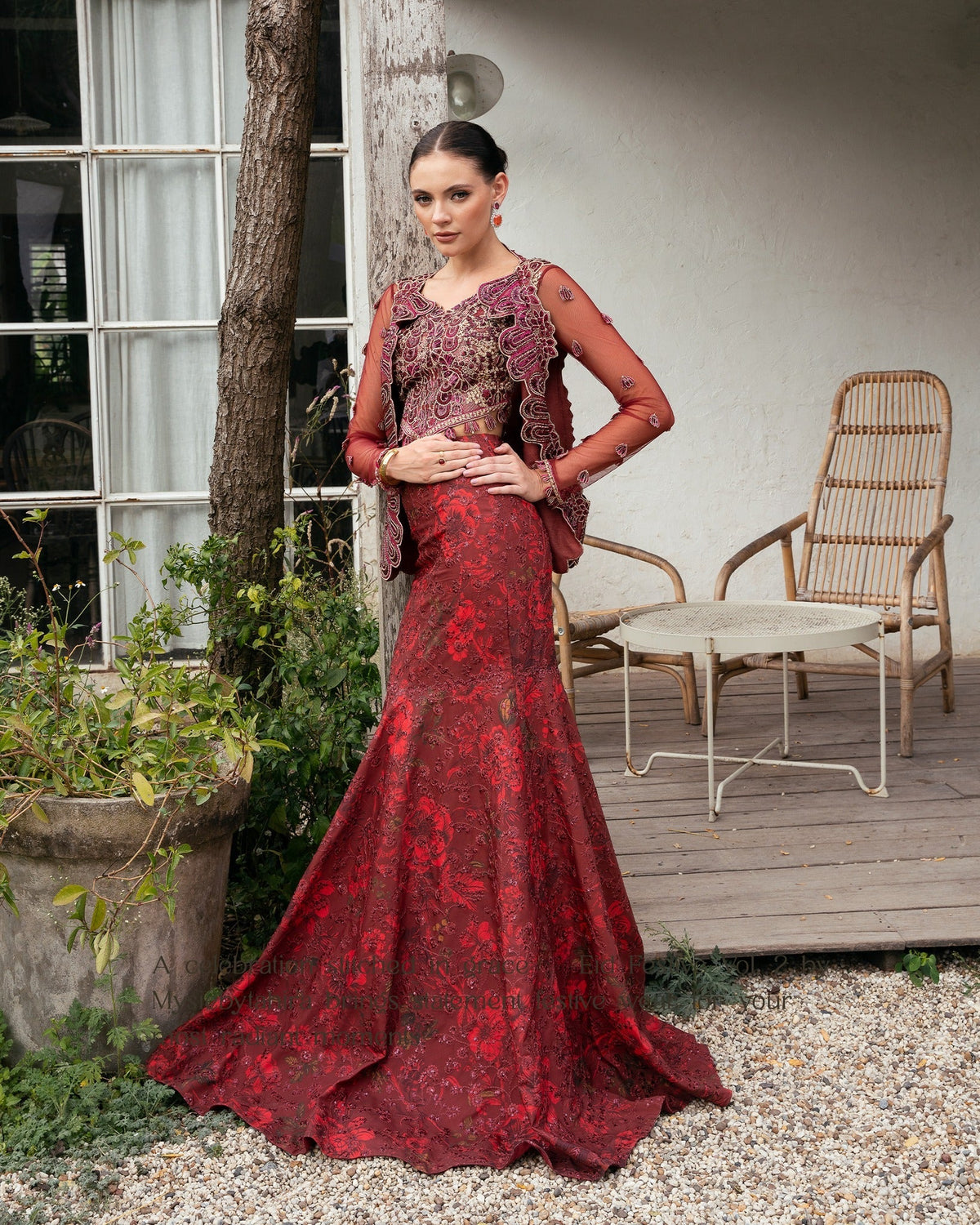 Mysie by Tahira | Eid Festive | ACASIA-Brand:Mysie by Tahira-Type:Ladies Clothes-Ruby Red-Raw Silk-House of Maryam- Buy in UK, USA