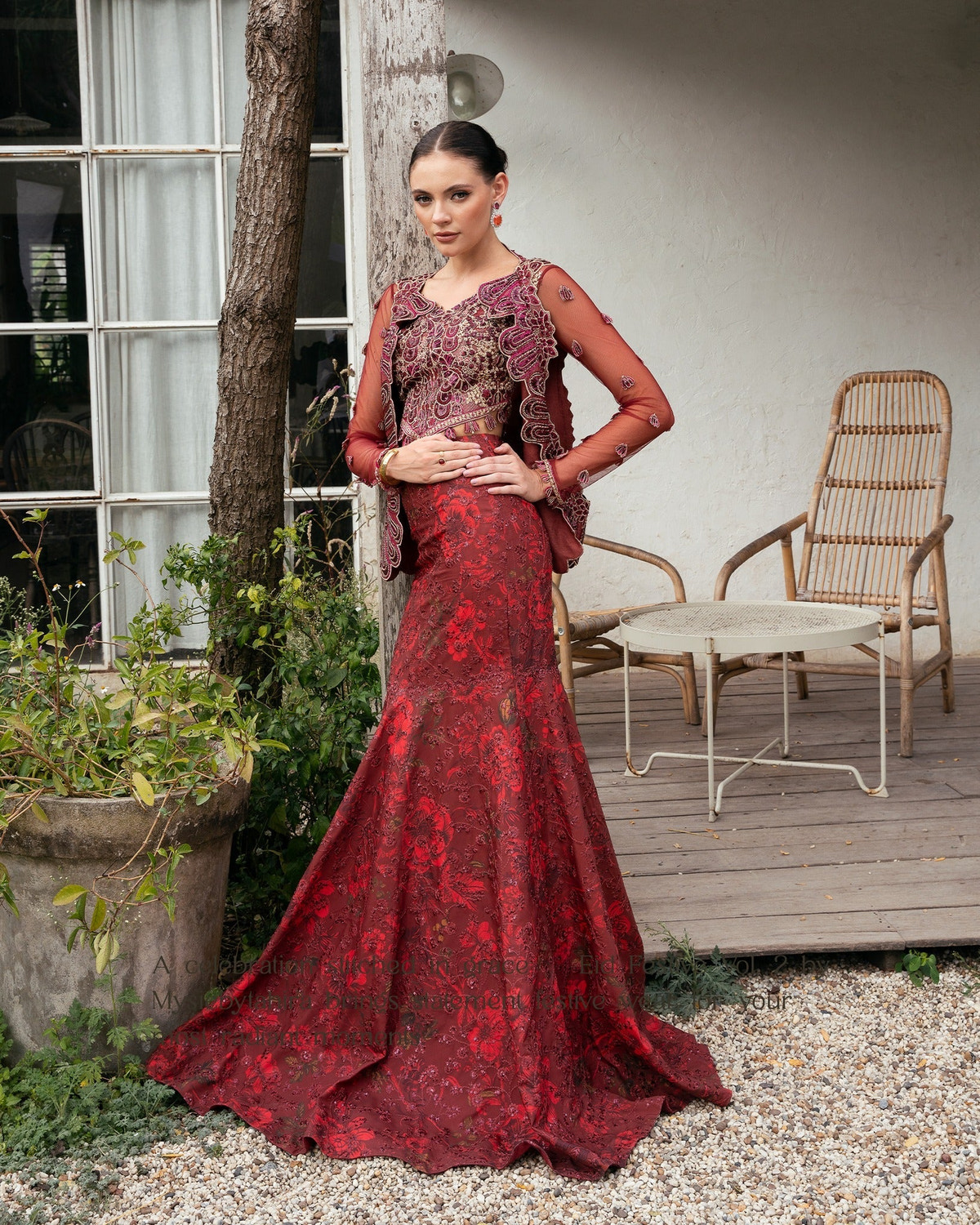 Mysie by Tahira | Eid Festive | ACASIA-Brand:Mysie by Tahira-Type:Ladies Clothes-Ruby Red-Raw Silk-House of Maryam- Buy in UK, USA