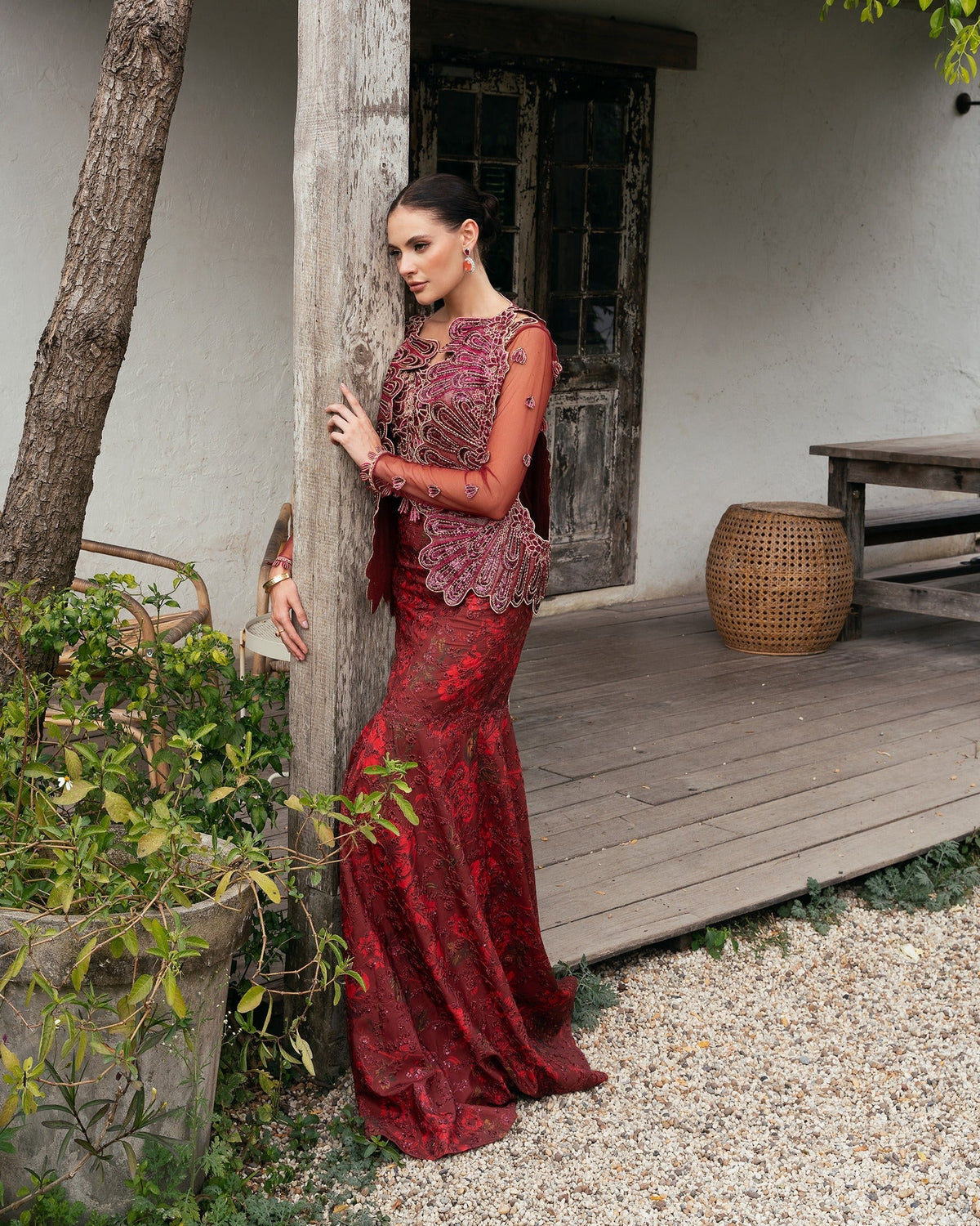 Mysie by Tahira | Eid Festive | ACASIA-Brand:Mysie by Tahira-Type:Ladies Clothes-Ruby Red-Raw Silk-House of Maryam- Buy in UK, USA