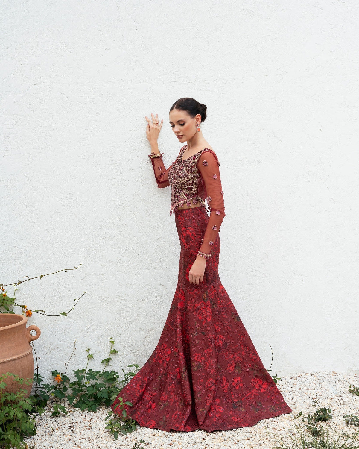 Mysie by Tahira | Eid Festive | ACASIA-Brand:Mysie by Tahira-Type:Ladies Clothes-Ruby Red-Raw Silk-House of Maryam- Buy in UK, USA