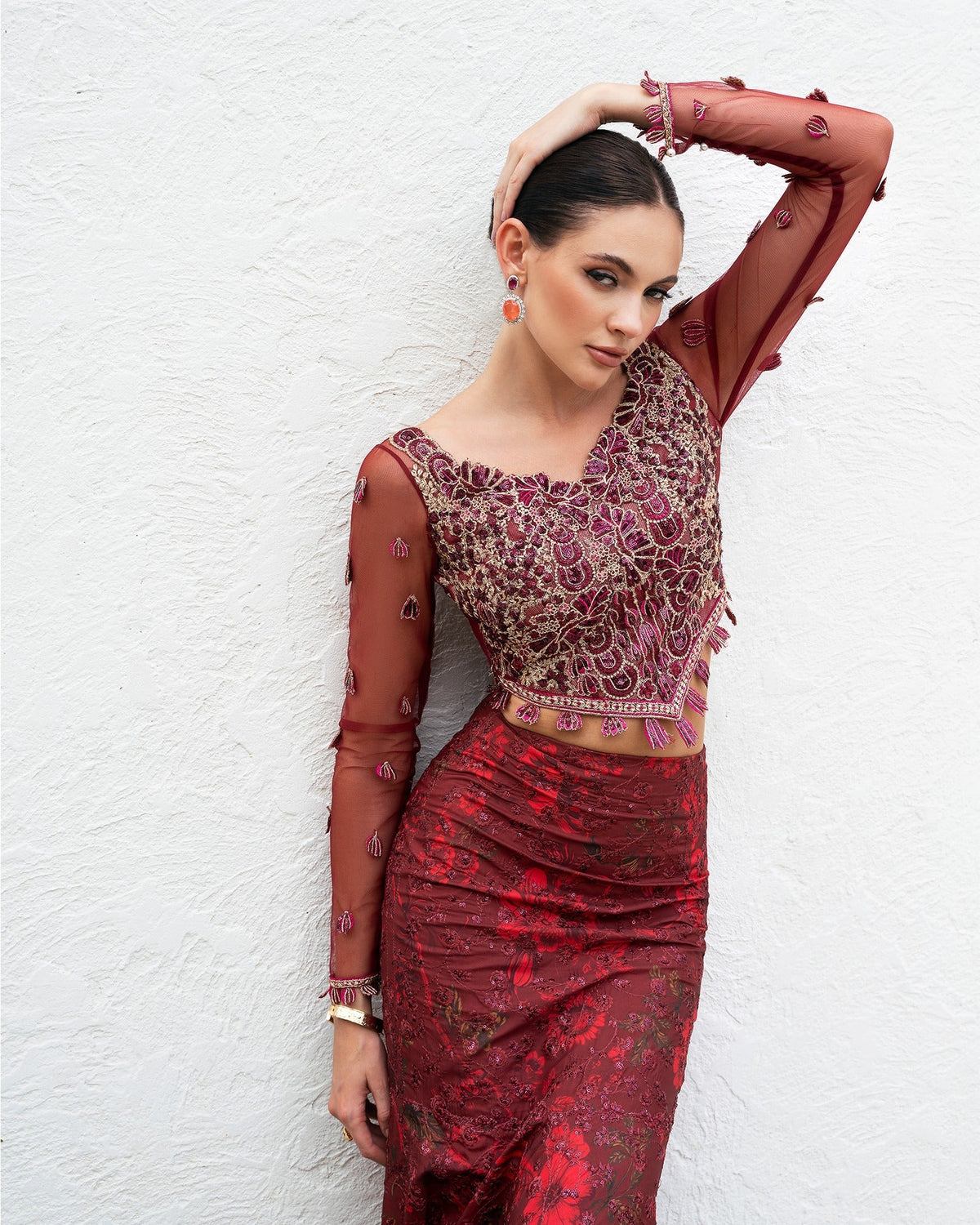 Mysie by Tahira | Eid Festive | ACASIA-Brand:Mysie by Tahira-Type:Ladies Clothes-Ruby Red-Raw Silk-House of Maryam- Buy in UK, USA
