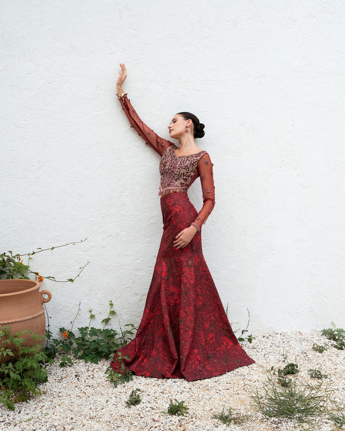 Mysie by Tahira | Eid Festive | ACASIA-Brand:Mysie by Tahira-Type:Ladies Clothes-Ruby Red-Raw Silk-House of Maryam- Buy in UK, USA