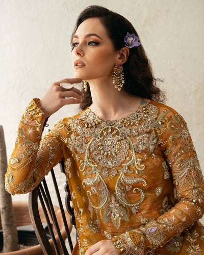 Mysie by Tahira | Eid Festive | AMARI-Brand:Mysie by Tahira-Type:Ladies Clothes-Mustard-Organza-House of Maryam- Buy in UK, USA