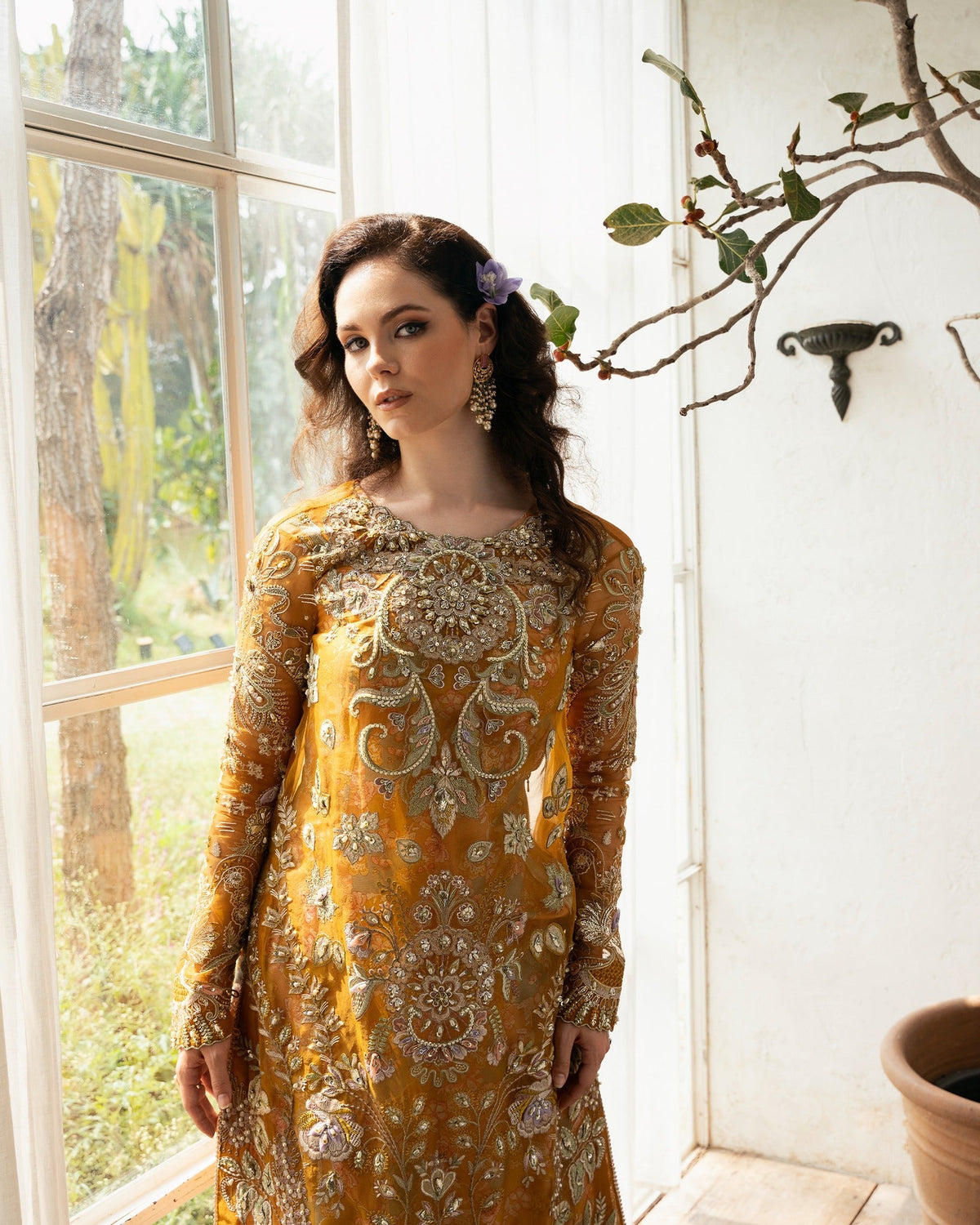 Mysie by Tahira | Eid Festive | AMARI-Brand:Mysie by Tahira-Type:Ladies Clothes-Mustard-Organza-House of Maryam- Buy in UK, USA
