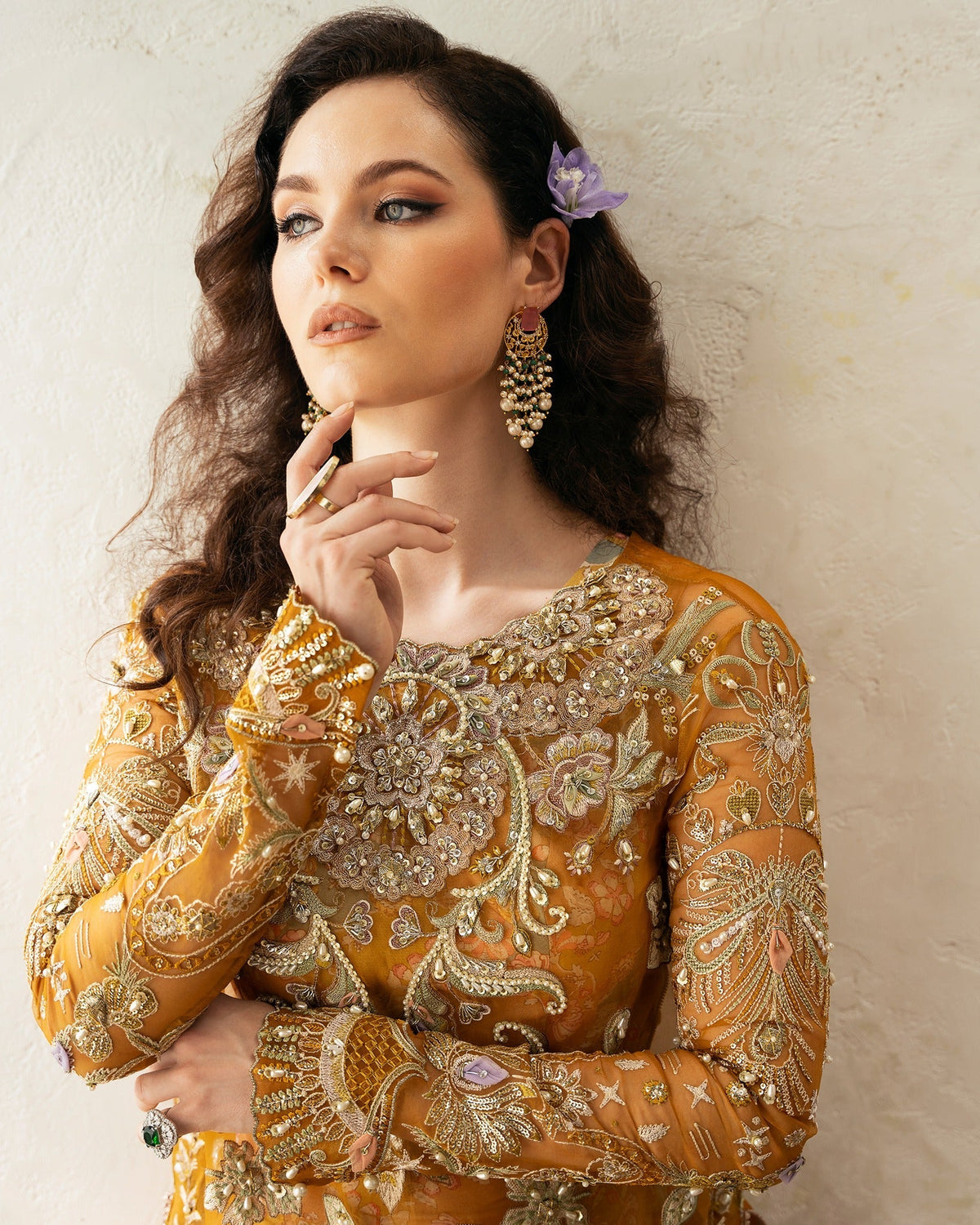 Mysie by Tahira | Eid Festive | AMARI-Brand:Mysie by Tahira-Type:Ladies Clothes-Mustard-Organza-House of Maryam- Buy in UK, USA