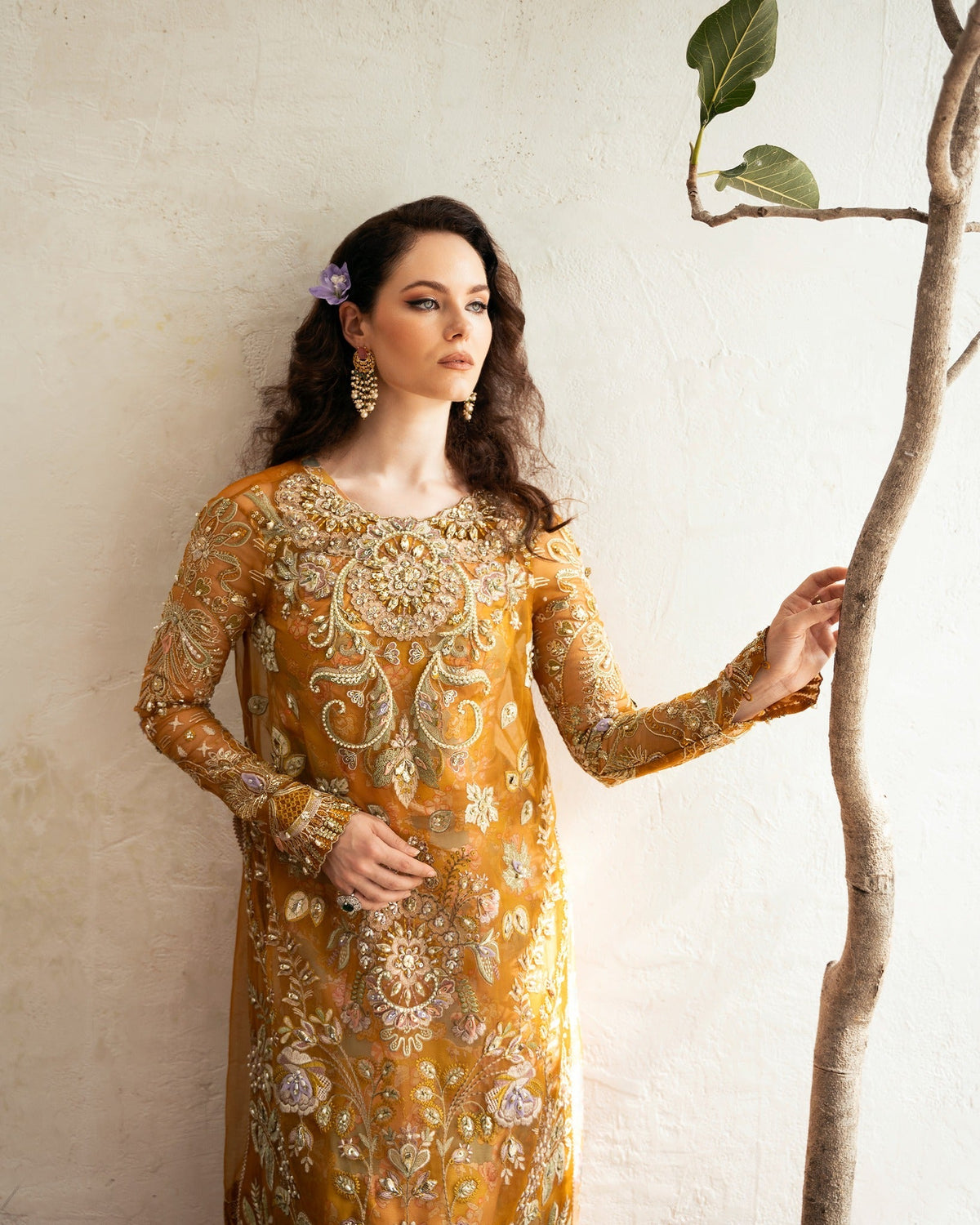 Mysie by Tahira | Eid Festive | AMARI-Brand:Mysie by Tahira-Type:Ladies Clothes-Mustard-Organza-House of Maryam- Buy in UK, USA