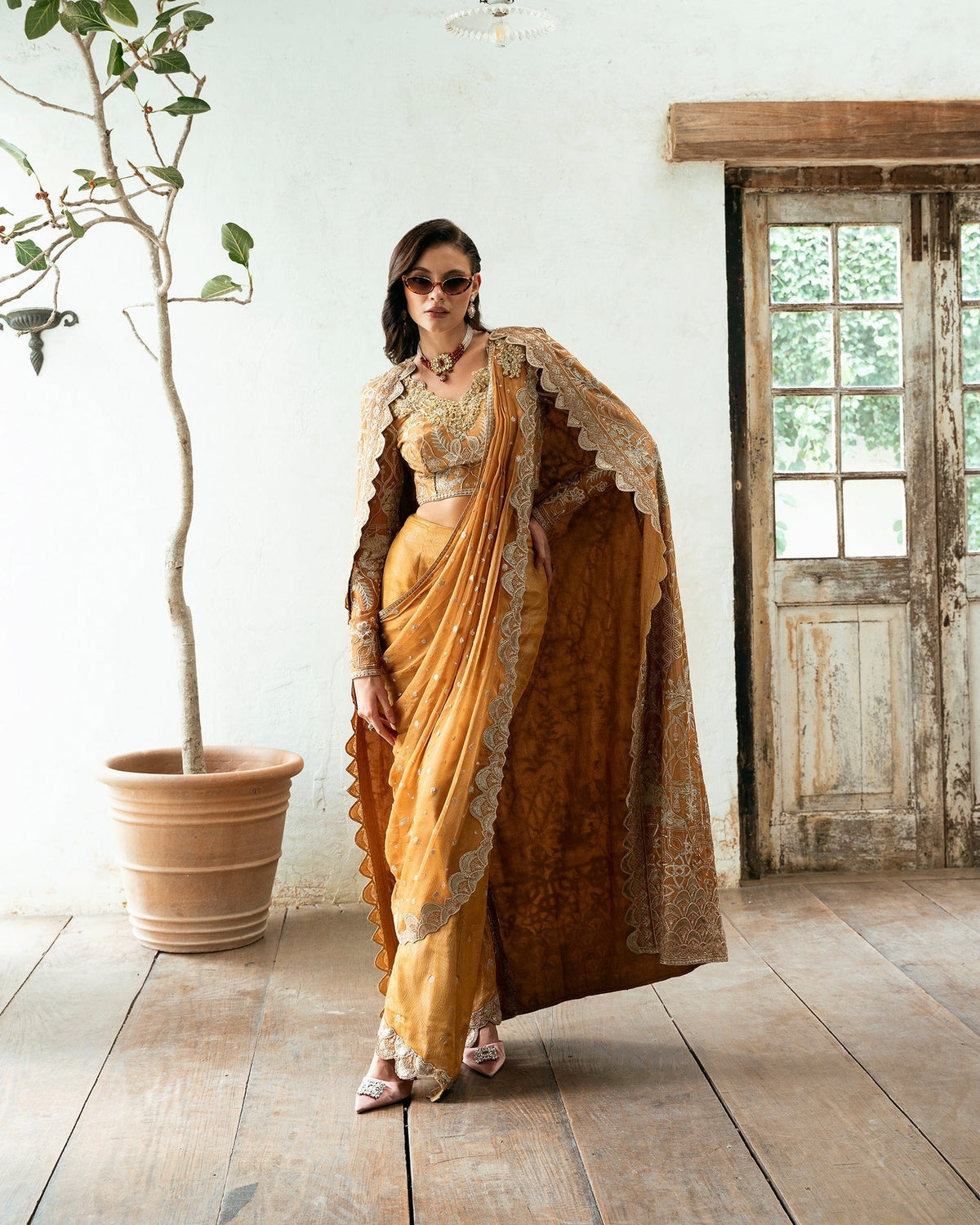 Mysie by Tahira | Eid Festive | AMNAAH-Brand:Mysie by Tahira-Type:Ladies Clothes-Mustard-Organza-House of Maryam- Buy in UK, USA