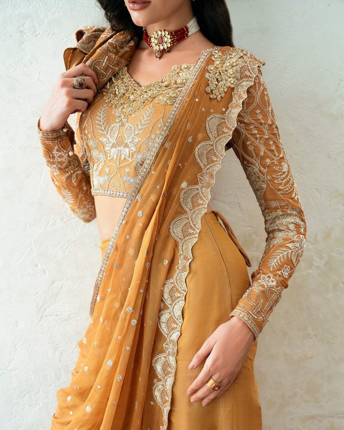 Mysie by Tahira | Eid Festive | AMNAAH-Brand:Mysie by Tahira-Type:Ladies Clothes-Mustard-Organza-House of Maryam- Buy in UK, USA