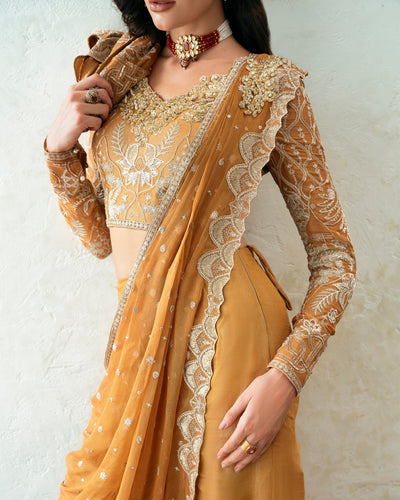 Mysie by Tahira | Eid Festive | AMNAAH-Brand:Mysie by Tahira-Type:Ladies Clothes-Mustard-Organza-House of Maryam- Buy in UK, USA