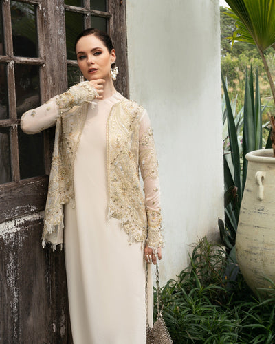 Mysie by Tahira | Eid Festive | ANGLICA-Brand:Mysie by Tahira-Type:Ladies Clothes-Off White-Raw Silk-House of Maryam- Buy in UK, USA