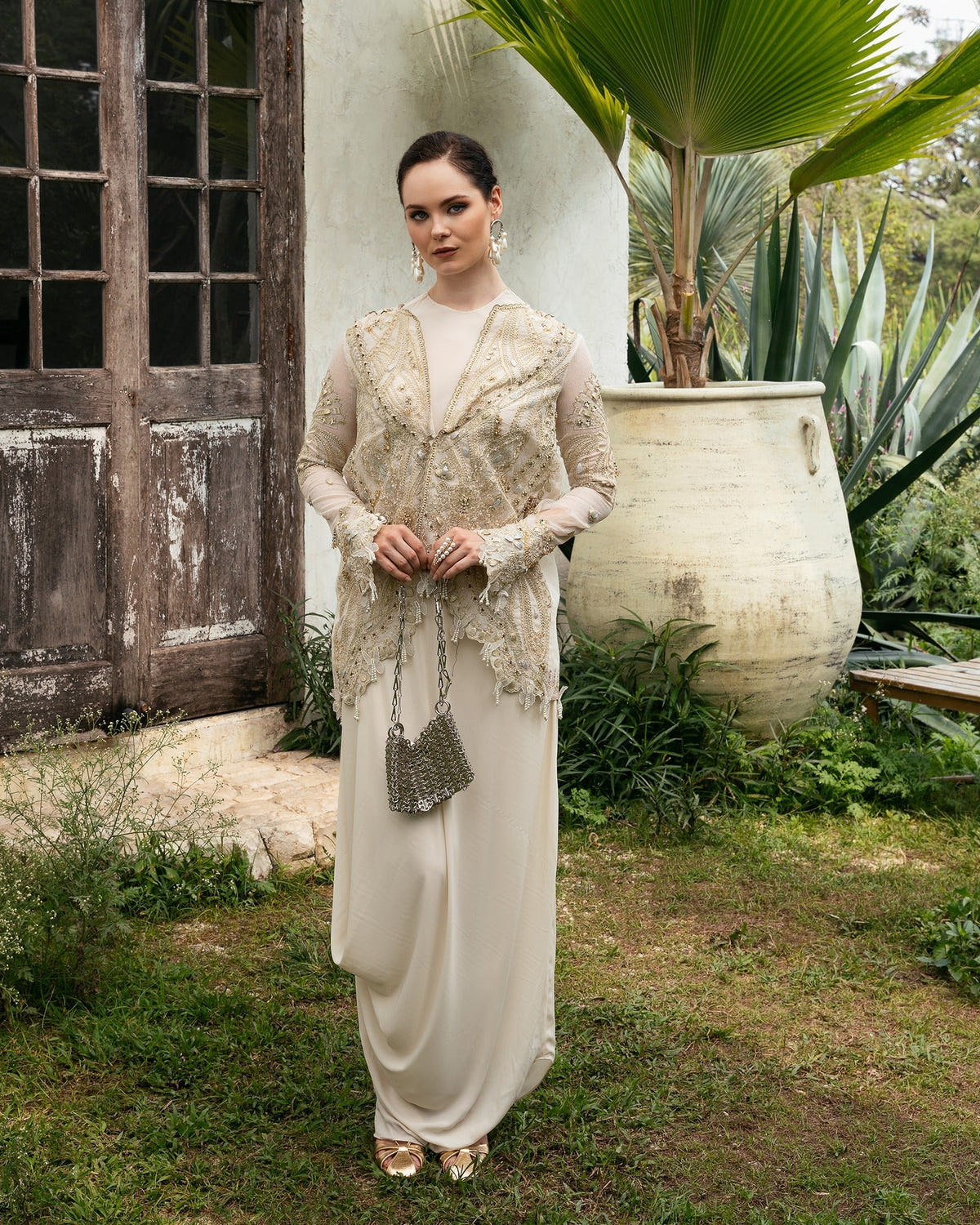 Mysie by Tahira | Eid Festive | ANGLICA-Brand:Mysie by Tahira-Type:Ladies Clothes-Off White-Raw Silk-House of Maryam- Buy in UK, USA
