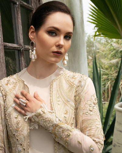Mysie by Tahira | Eid Festive | ANGLICA-Brand:Mysie by Tahira-Type:Ladies Clothes-Off White-Raw Silk-House of Maryam- Buy in UK, USA