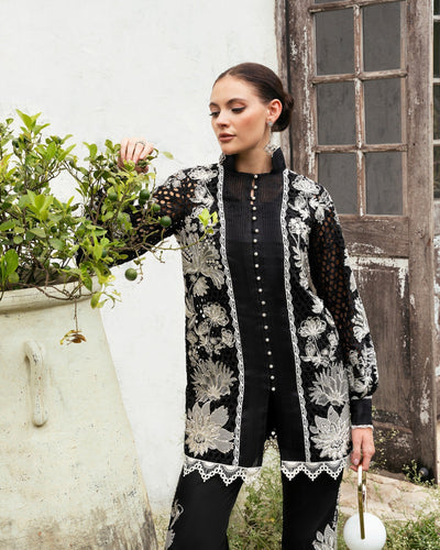 Mysie by Tahira | Eid Festive | APACHE-Brand:Mysie by Tahira-Type:Ladies Clothes-Black-Raw Silk-House of Maryam- Buy in UK, USA