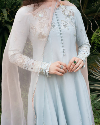 Mysie by Tahira | Eid Festive | ICY-Brand:Mysie by Tahira-Type:Ladies Clothes-Ice Blue-Raw Silk-House of Maryam- Buy in UK, USA