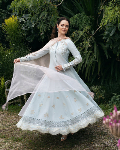 Mysie by Tahira | Eid Festive | ICY-Brand:Mysie by Tahira-Type:Ladies Clothes-Ice Blue-Raw Silk-House of Maryam- Buy in UK, USA