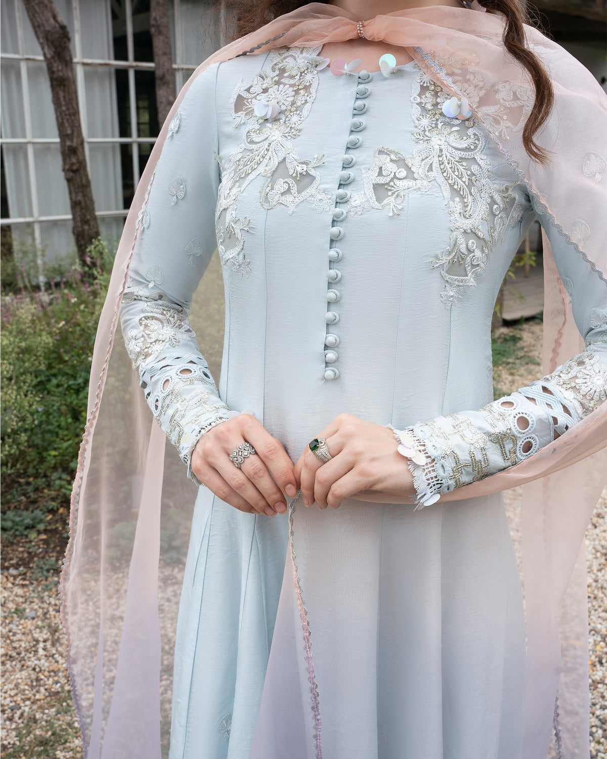 Mysie by Tahira | Eid Festive | ICY-Brand:Mysie by Tahira-Type:Ladies Clothes-Ice Blue-Raw Silk-House of Maryam- Buy in UK, USA