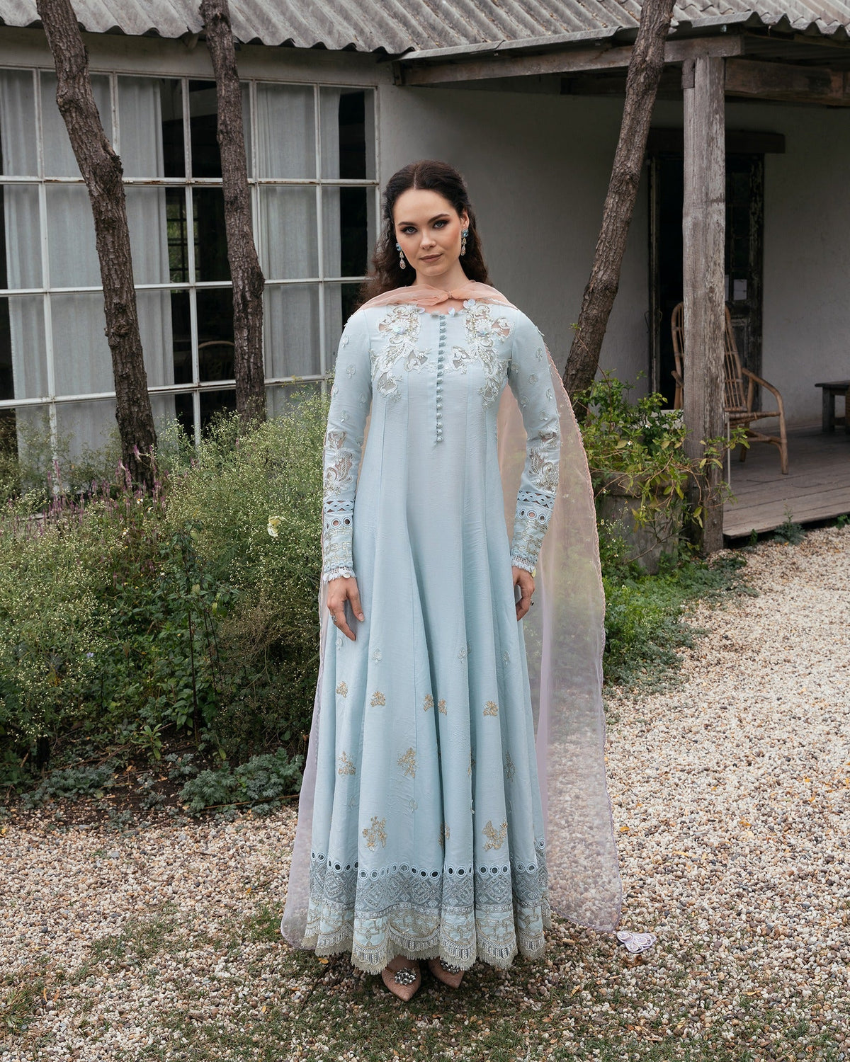 Mysie by Tahira | Eid Festive | ICY-Brand:Mysie by Tahira-Type:Ladies Clothes-Ice Blue-Raw Silk-House of Maryam- Buy in UK, USA