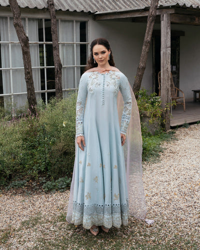 Mysie by Tahira | Eid Festive | ICY-Brand:Mysie by Tahira-Type:Ladies Clothes-Ice Blue-Raw Silk-House of Maryam- Buy in UK, USA