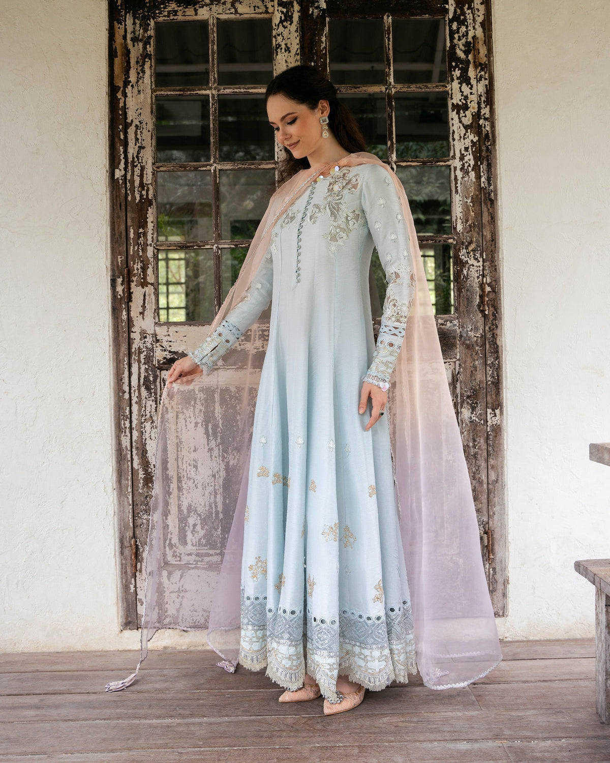 Mysie by Tahira | Eid Festive | ICY-Brand:Mysie by Tahira-Type:Ladies Clothes-Ice Blue-Raw Silk-House of Maryam- Buy in UK, USA