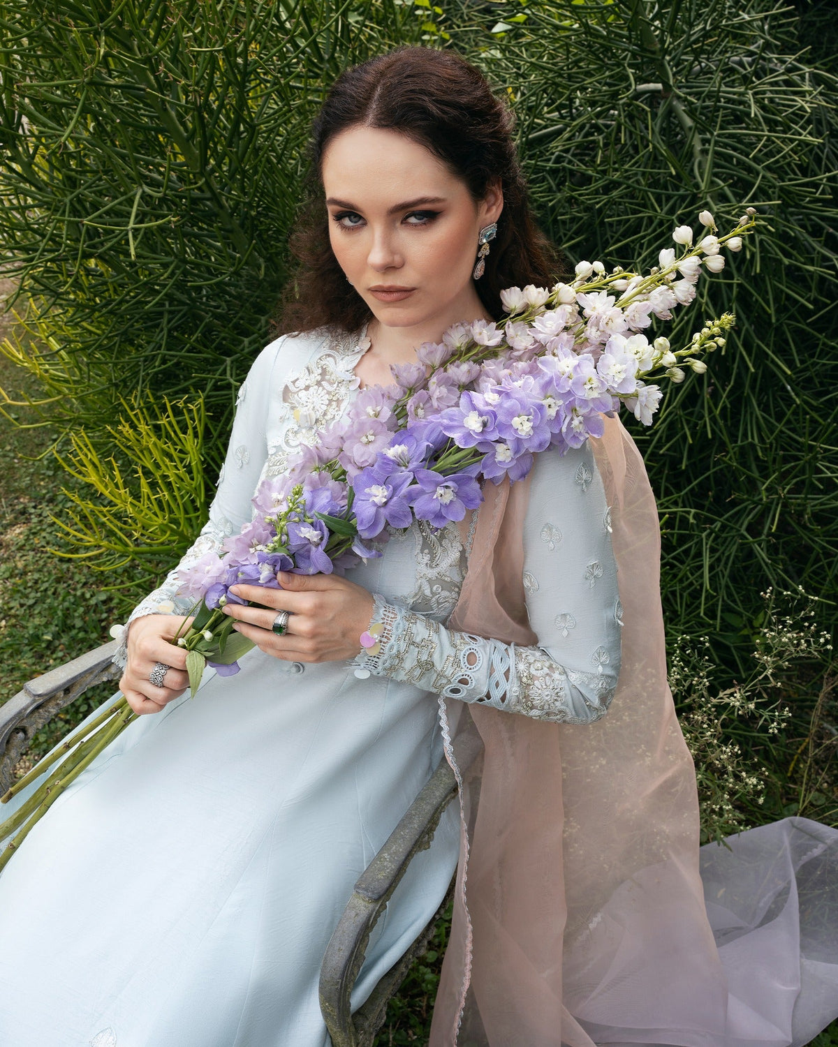 Mysie by Tahira | Eid Festive | ICY-Brand:Mysie by Tahira-Type:Ladies Clothes-Ice Blue-Raw Silk-House of Maryam- Buy in UK, USA
