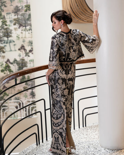 Mysie by Tahira | Eid Festive | RUST-Brand:Mysie by Tahira-Type:Ladies Clothes-Black-Raw Silk-House of Maryam- Buy in UK, USA