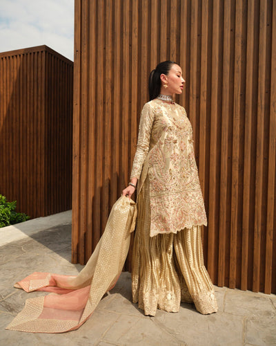Mysie by Tahira | Wedding Formal Wears | ANUM-Brand:Mysie by Tahira-Type:Ladies Clothes-Gold-Tissue-House of Maryam- Buy in UK, USA
