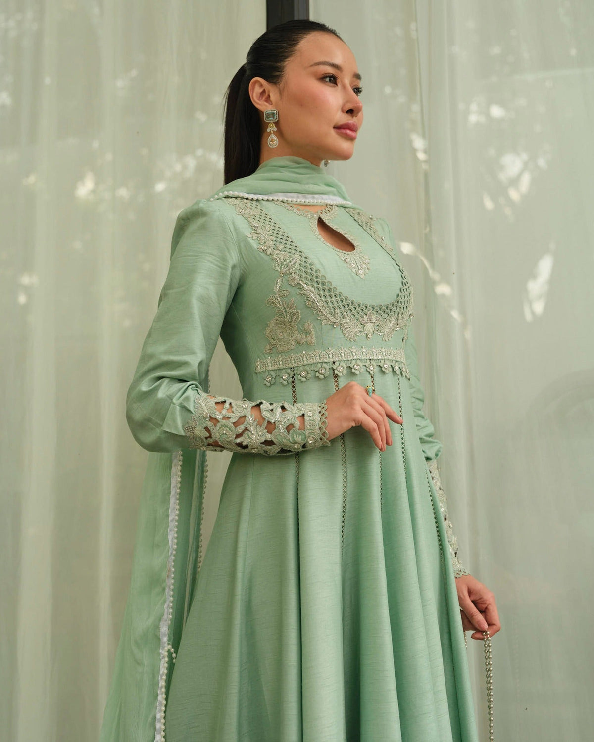 Mysie by Tahira | Wedding Formal Wears | CRAYOLA-Brand:Mysie by Tahira-Type:Ladies Clothes-Pale Mint Green-Raw Silk-House of Maryam- Buy in UK, USA