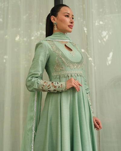 Mysie by Tahira | Wedding Formal Wears | CRAYOLA-Brand:Mysie by Tahira-Type:Ladies Clothes-Pale Mint Green-Raw Silk-House of Maryam- Buy in UK, USA