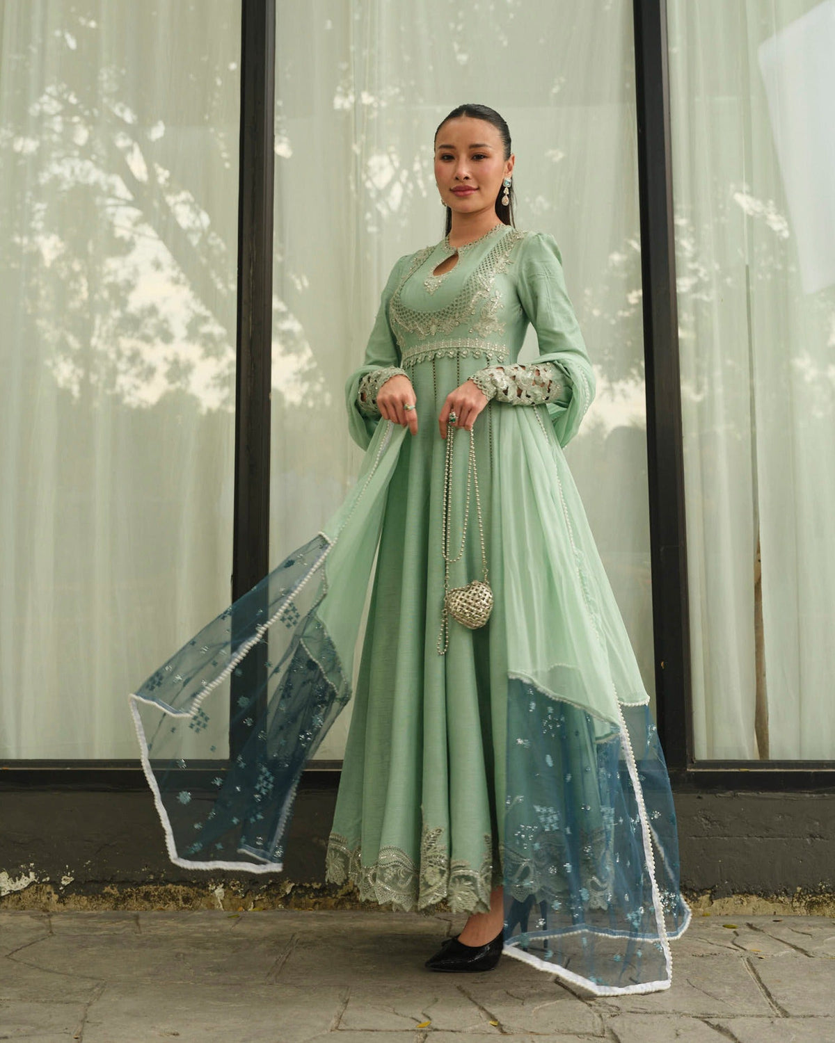 Mysie by Tahira | Wedding Formal Wears | CRAYOLA-Brand:Mysie by Tahira-Type:Ladies Clothes-Pale Mint Green-Raw Silk-House of Maryam- Buy in UK, USA