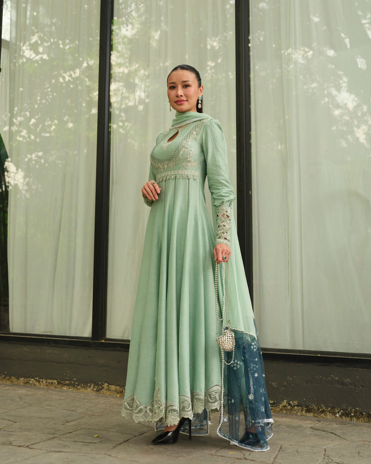 Mysie by Tahira | Wedding Formal Wears | CRAYOLA-Brand:Mysie by Tahira-Type:Ladies Clothes-Pale Mint Green-Raw Silk-House of Maryam- Buy in UK, USA