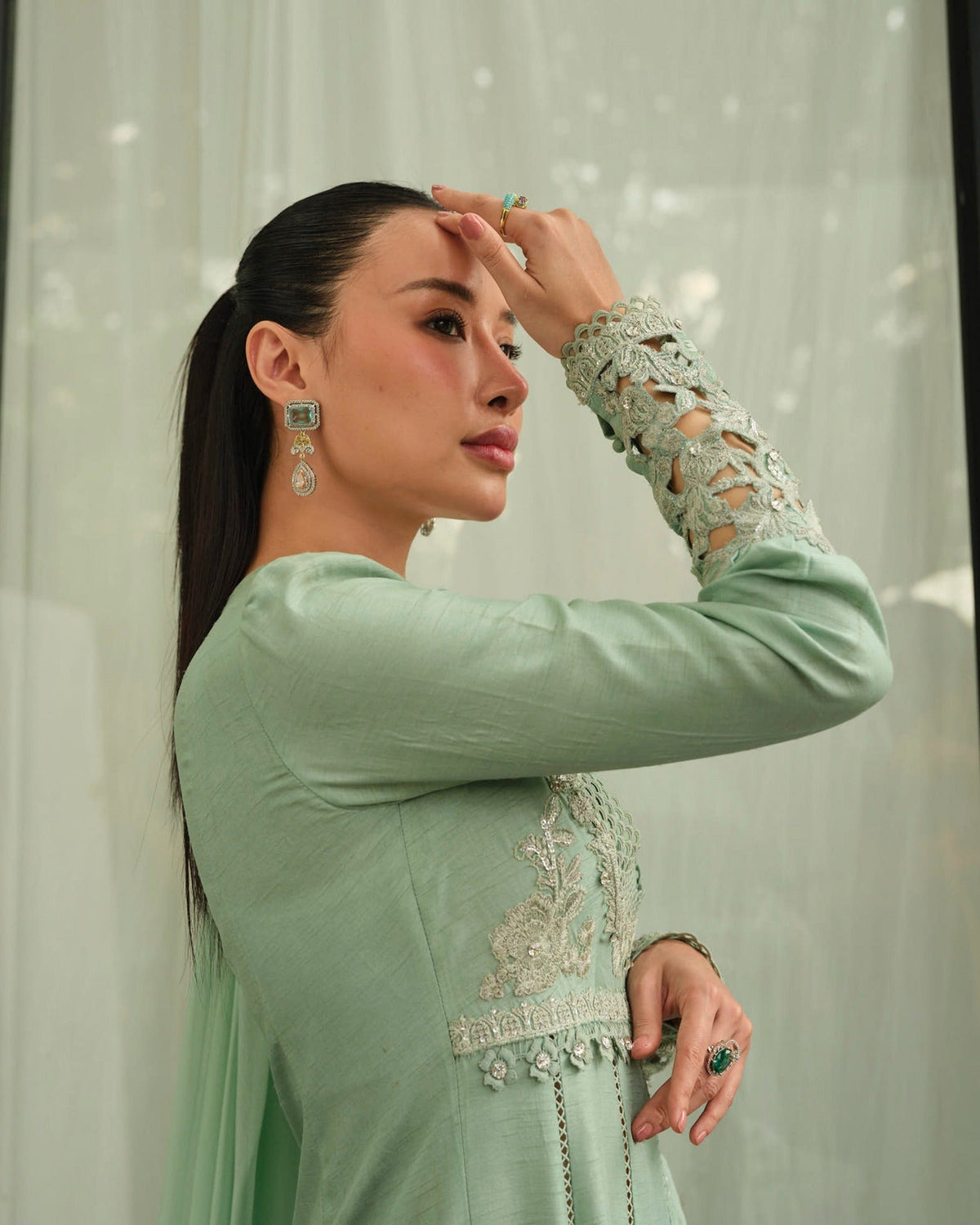 Mysie by Tahira | Wedding Formal Wears | CRAYOLA-Brand:Mysie by Tahira-Type:Ladies Clothes-Pale Mint Green-Raw Silk-House of Maryam- Buy in UK, USA