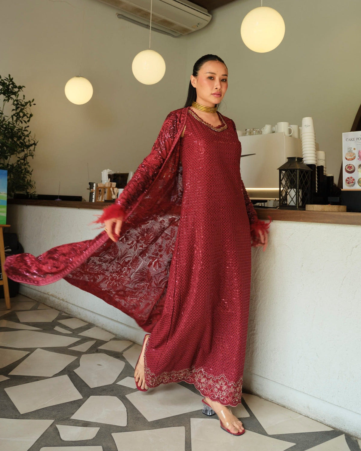 Mysie by Tahira | Wedding Formal Wears | CRIMSON-Brand:Mysie by Tahira-Type:Ladies Clothes-Ruby Red-Raw Silk-House of Maryam- Buy in UK, USA