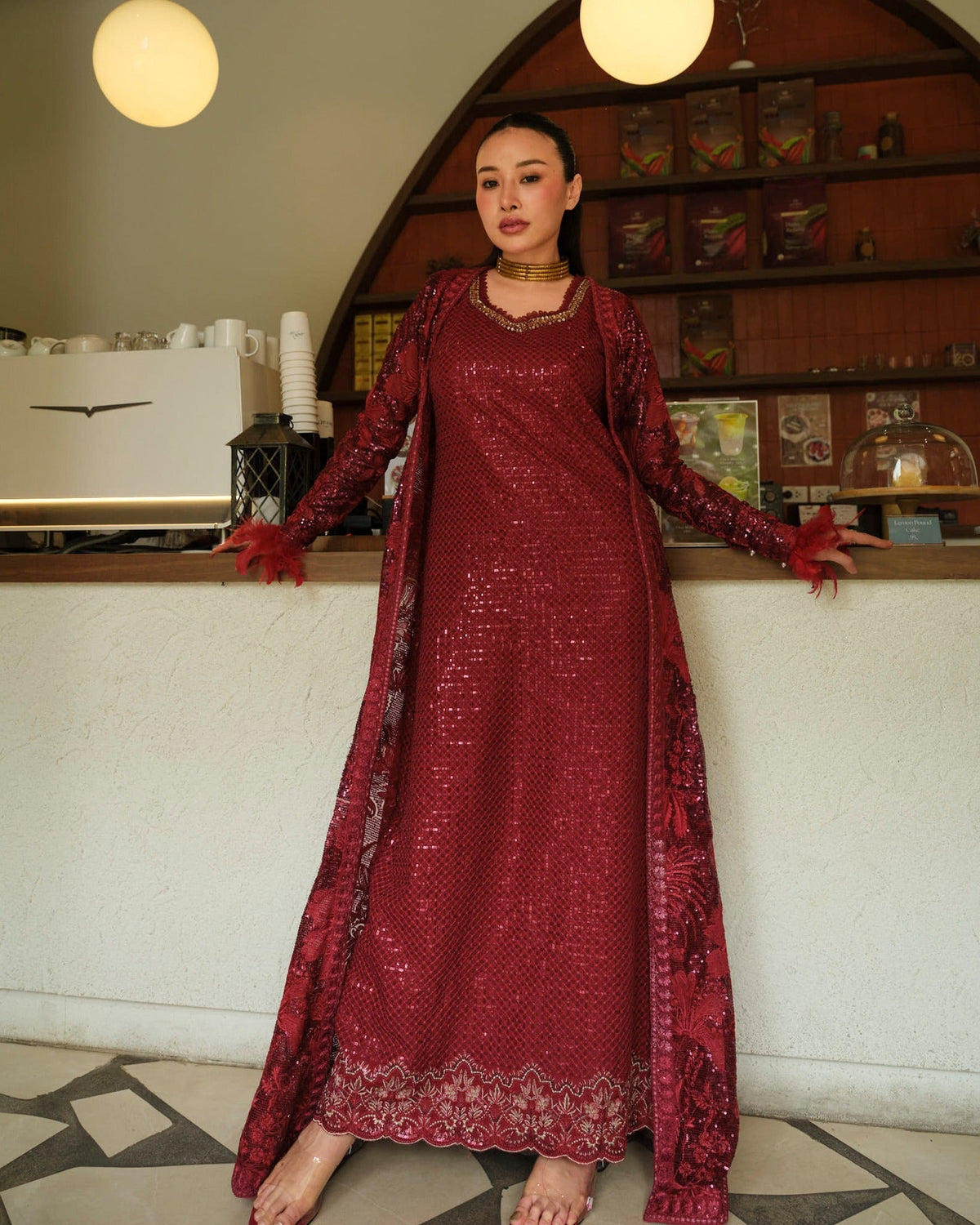 Mysie by Tahira | Wedding Formal Wears | CRIMSON-Brand:Mysie by Tahira-Type:Ladies Clothes-Ruby Red-Raw Silk-House of Maryam- Buy in UK, USA