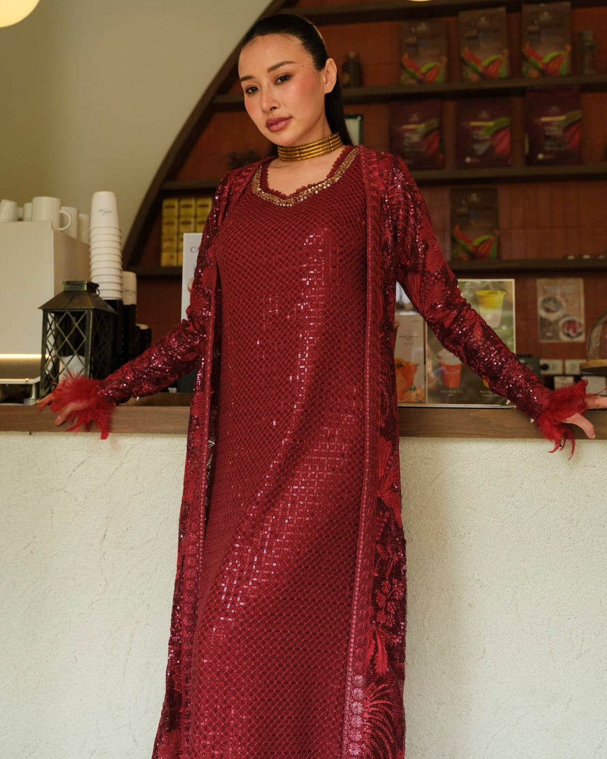 Mysie by Tahira | Wedding Formal Wears | CRIMSON-Brand:Mysie by Tahira-Type:Ladies Clothes-Ruby Red-Raw Silk-House of Maryam- Buy in UK, USA