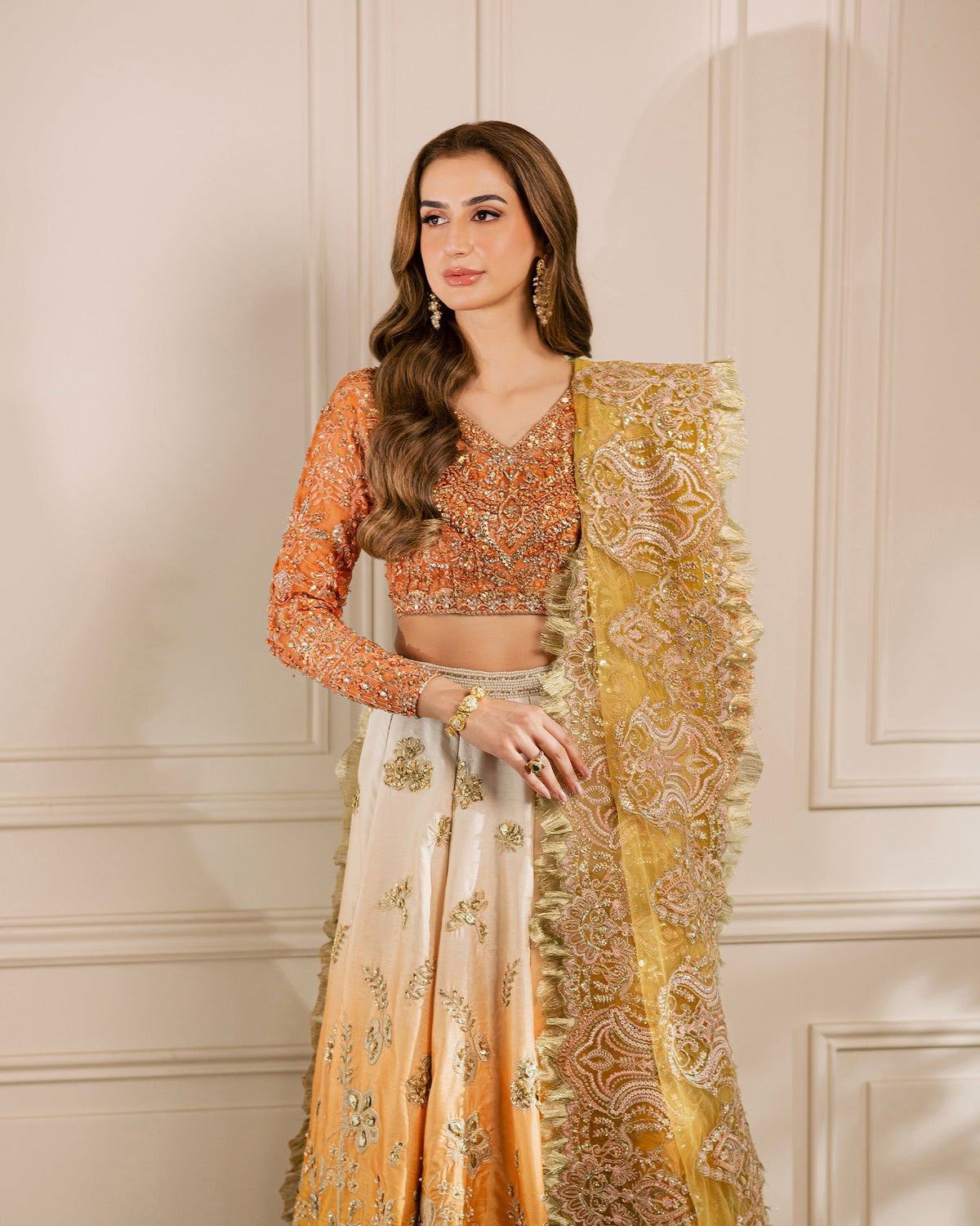 Mysie by Tahira | Wedding Formal Wears | HAZEL-Brand:Mysie by Tahira-Type:Ladies Clothes-Orange-Organza-House of Maryam- Buy in UK, USA